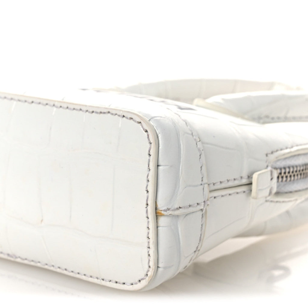 Calfskin Logo Crocodile Embossed Mini Ville Top Handle Bag White Black