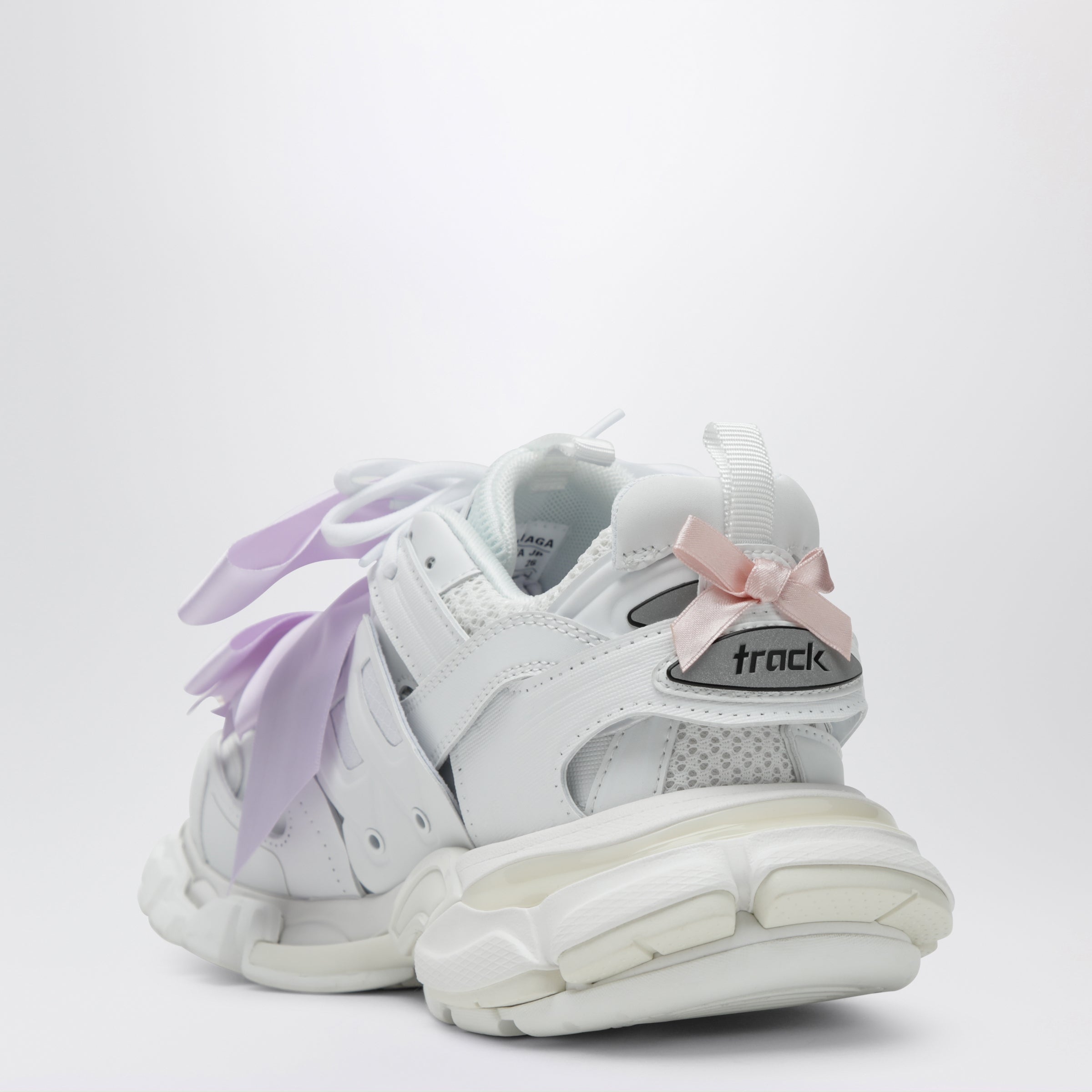 Balenciaga Track Bow Sneakers In Mixed Materials, White And Pink Women