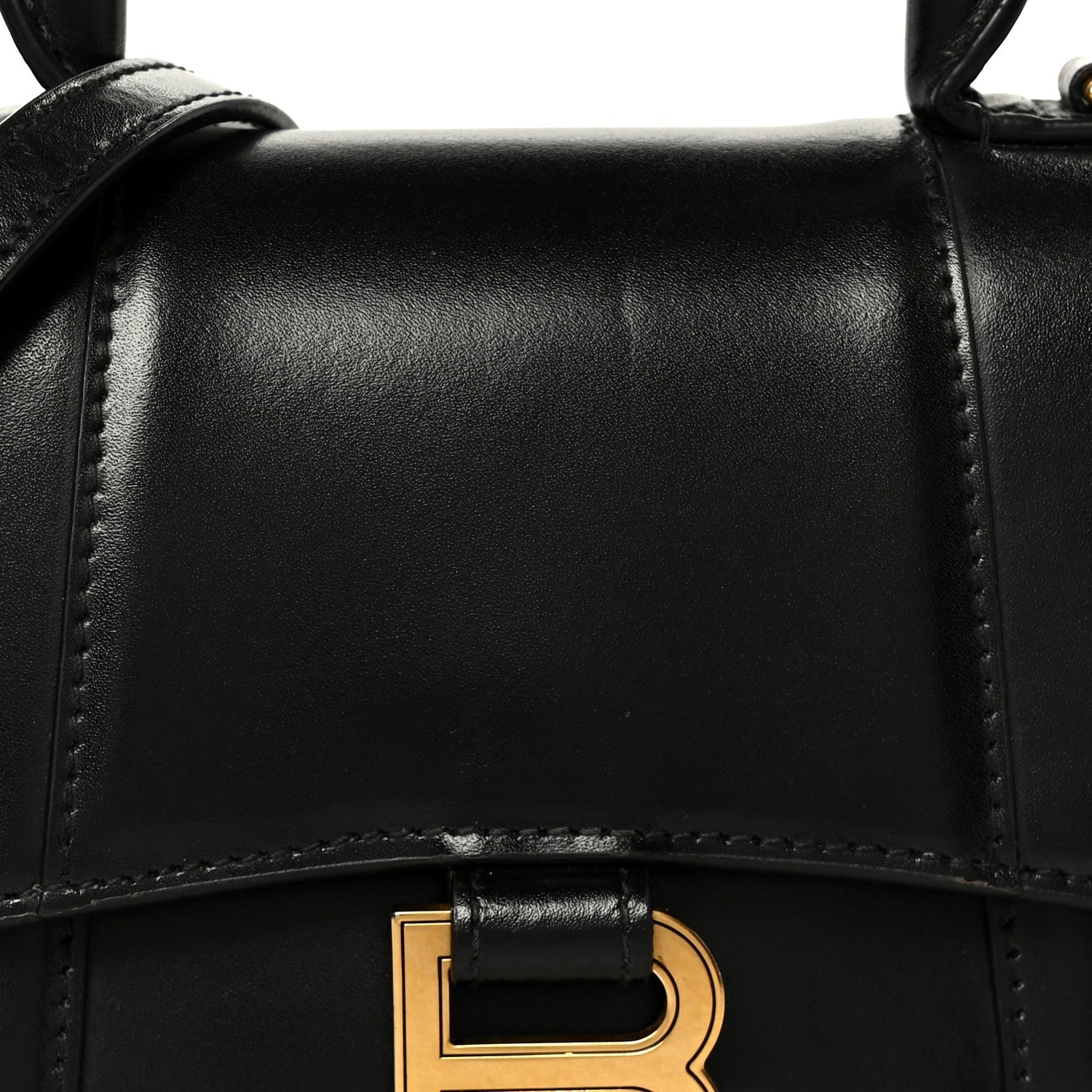 Shiny Box Calfskin Hourglass Top Handle Bag XS Black Black