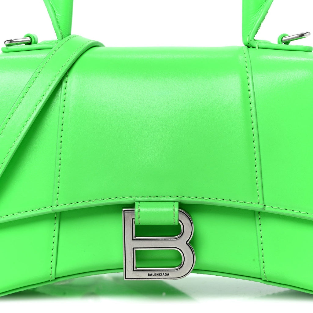 Shiny Box Calfskin Hourglass Top Handle Bag XS Fluo Green