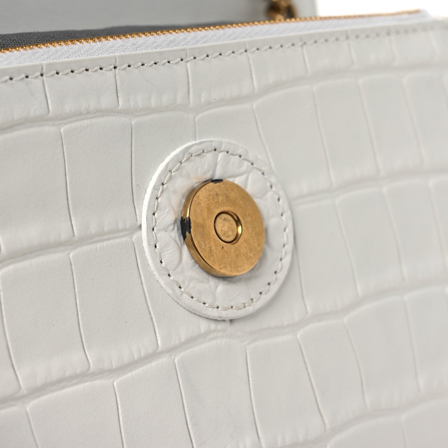 Calfskin Crocodile Embossed Small Crush Chain Bag White