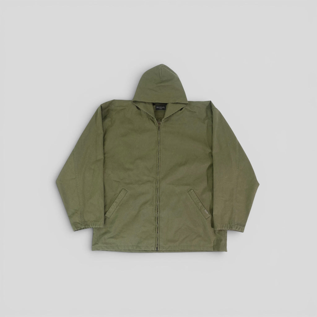 Balenciaga Hooded Zip Up in Khaki