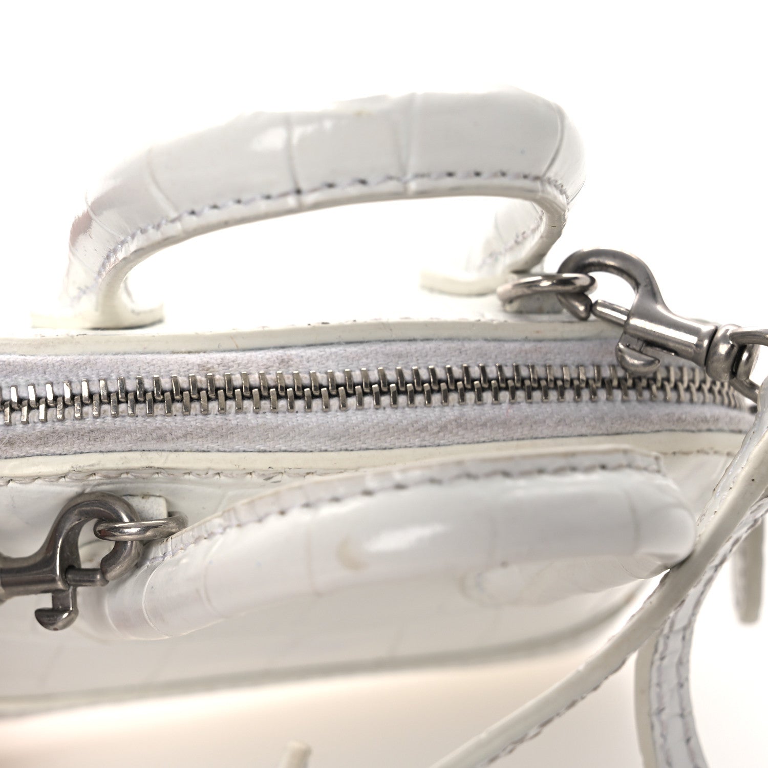 Calfskin Logo Crocodile Embossed Mini Ville Top Handle Bag White Black