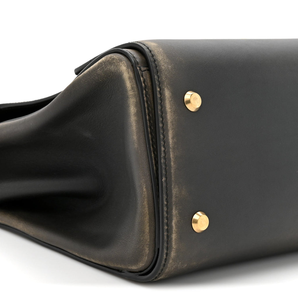 Used Calfskin Money Top Handle Handbag Black