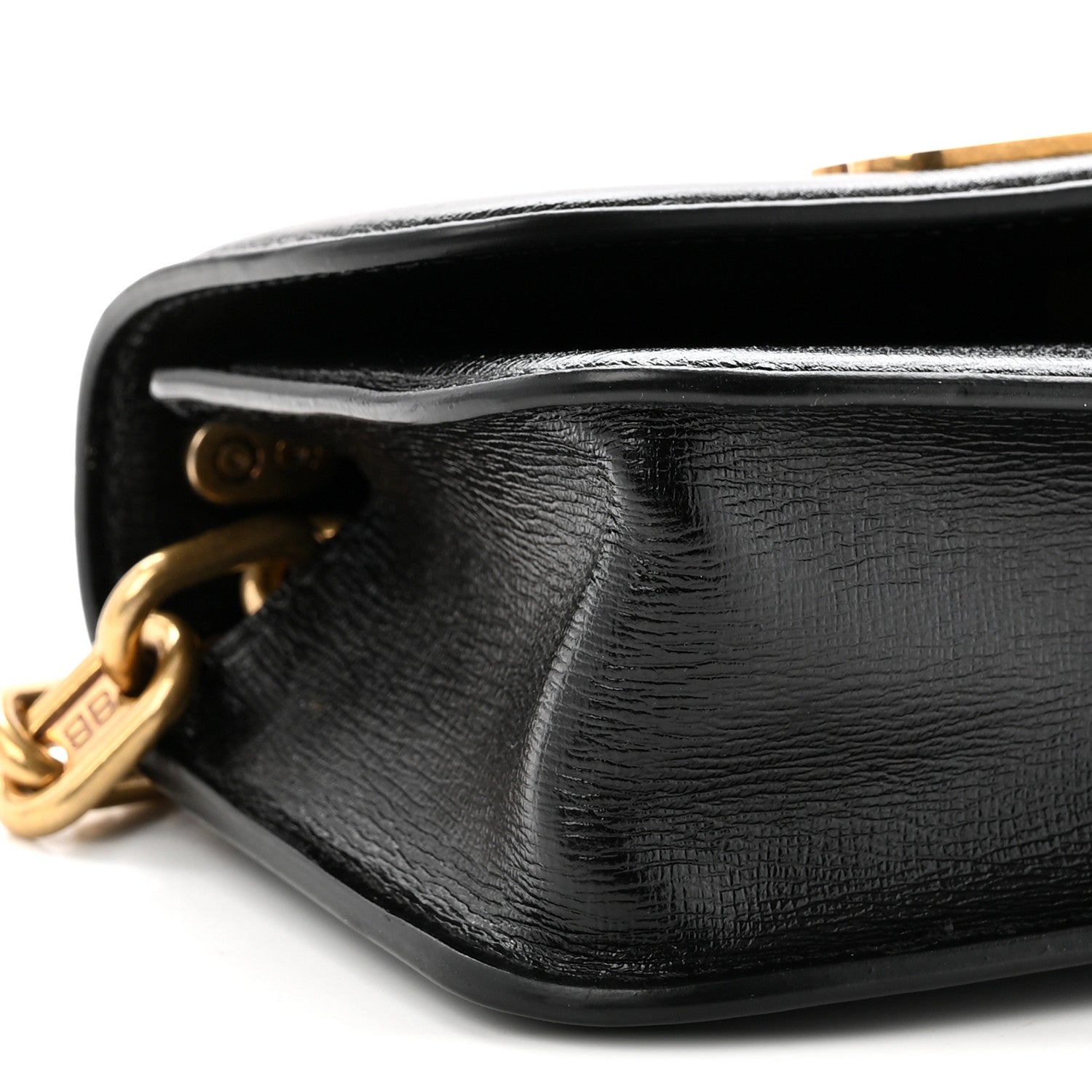 Calfskin Stripe Embossed Gossip Chain Bag XS Black