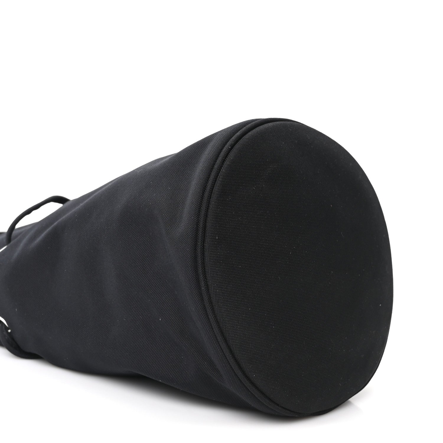 Recycled Sport Nylon Logo Embroidered Wheel Drawstring Bucket Bag Black White