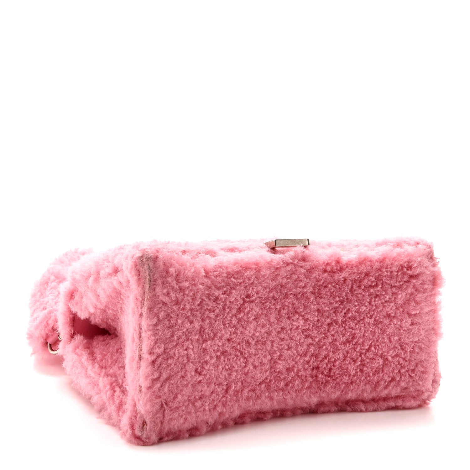 Curly Faux Shearling Small Hourglass Top Handle Bag Sweet Pink Pink