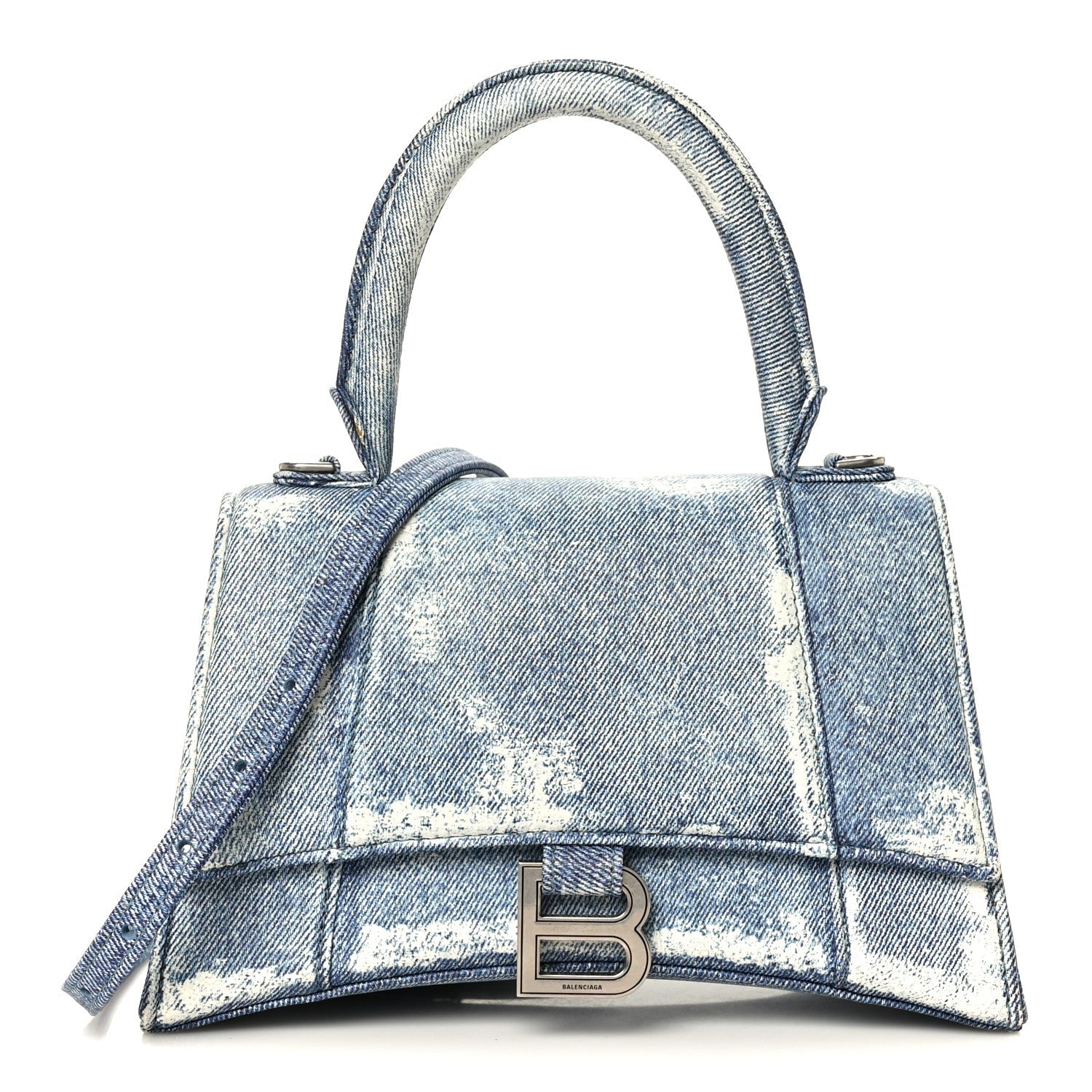 Nappa Denim Printed Small Hourglass Top Handle Bag Denim Blue