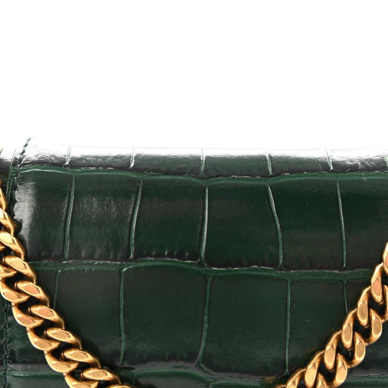 Shiny Calfskin Crocodile Embossed Hourglass Chain Bag Forest Green