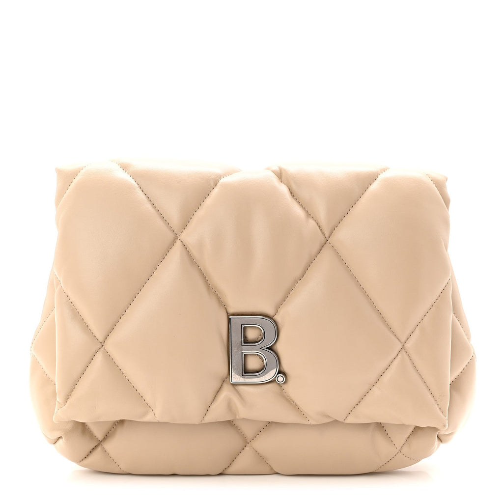 Nappa Calfskin Quilted Touch B Puffy Clutch Light Beige