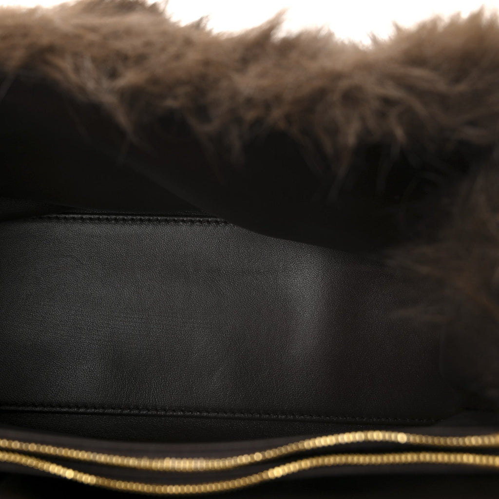 Faux Fur Medium Crush Chain Bag Brown