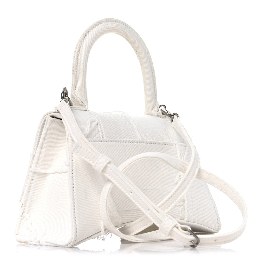 Denim Patchwork Small Hourglass Top Handle Bag White