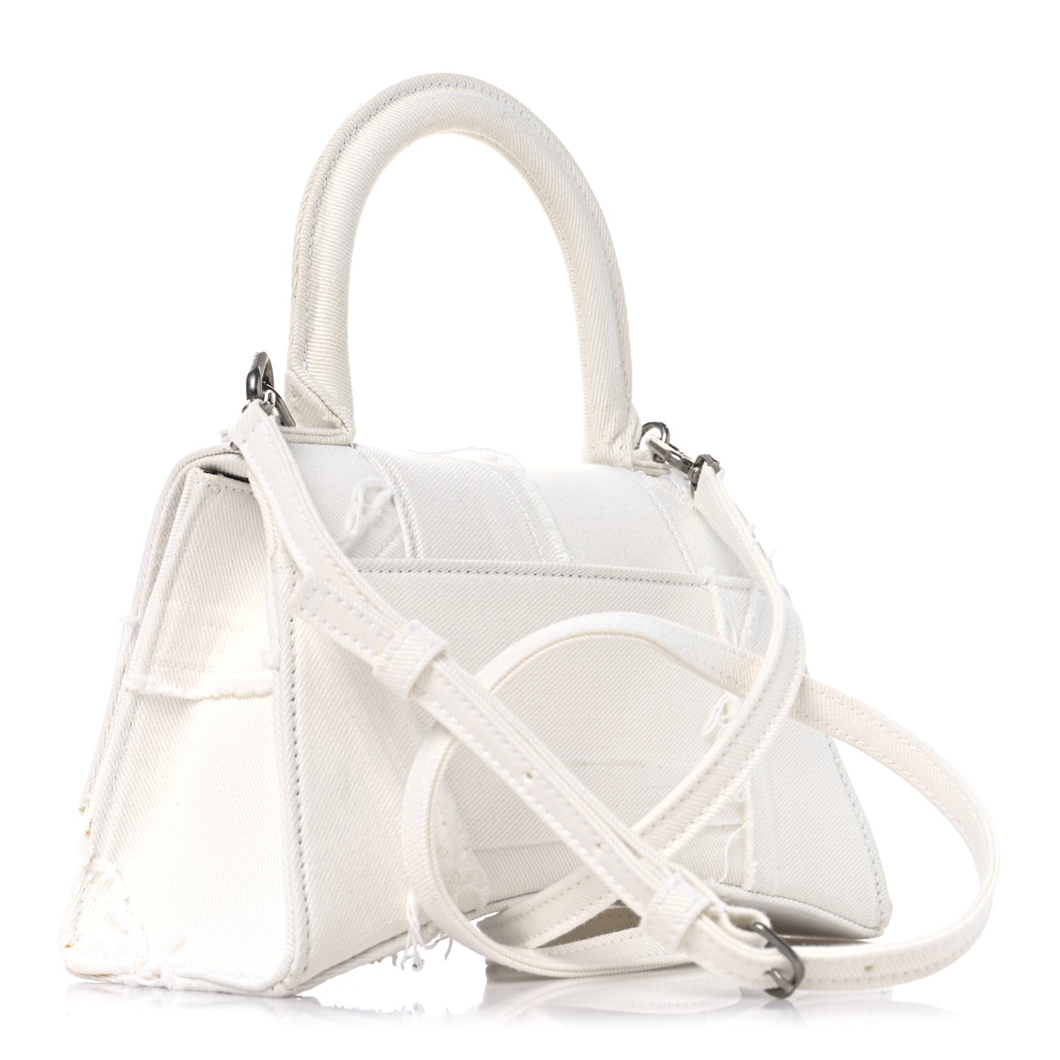 Denim Patchwork Small Hourglass Top Handle Bag White