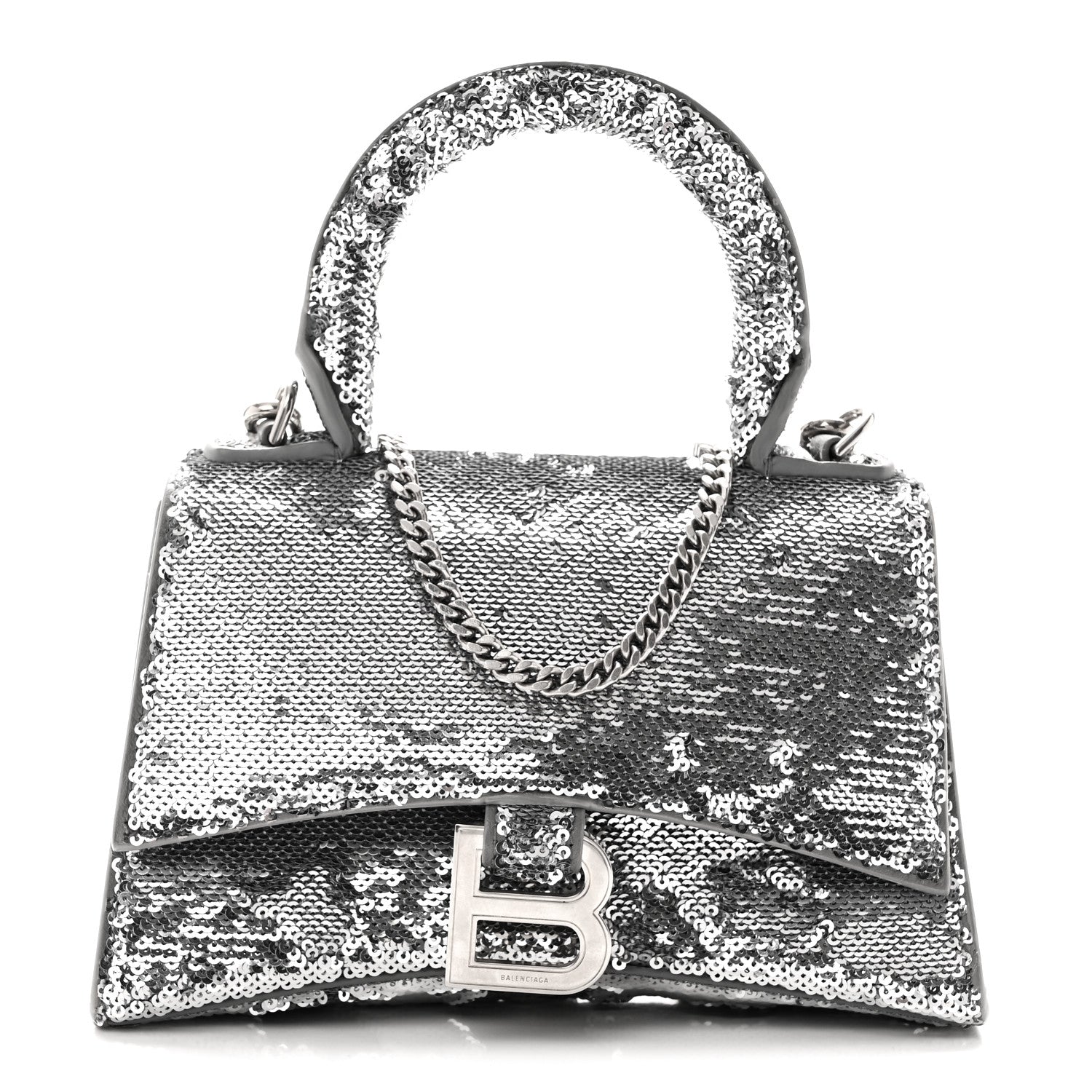 Sequin Hourglass Top Handle Bag XS Silver
