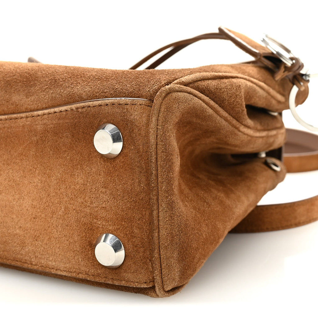Waxed Suede Small Rodeo Top Handle Handbag Camel