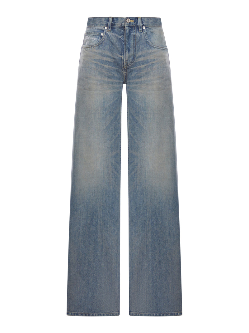 Balenciaga Women Organic Cotton Denim Wide-Leg Baggy Trousers