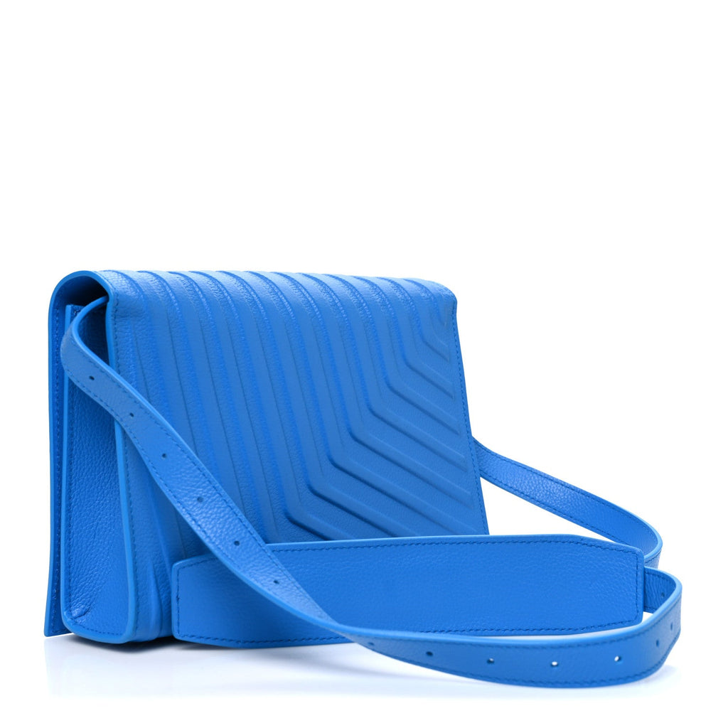Grained Calfskin Embossed Car Flap Bag Petroleum Blue