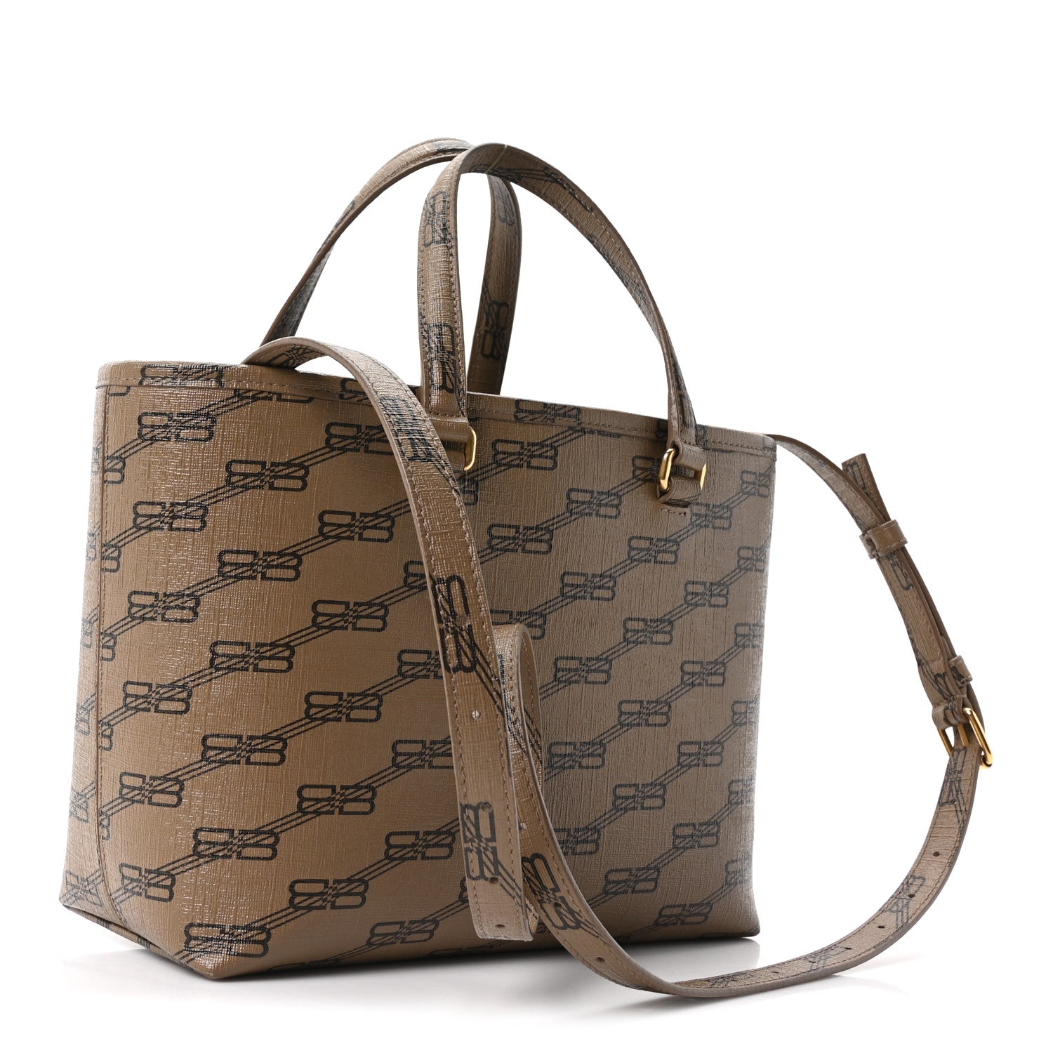 Coated Canvas BB Monogram Small Signature East West Shopper Bag Beige Brown