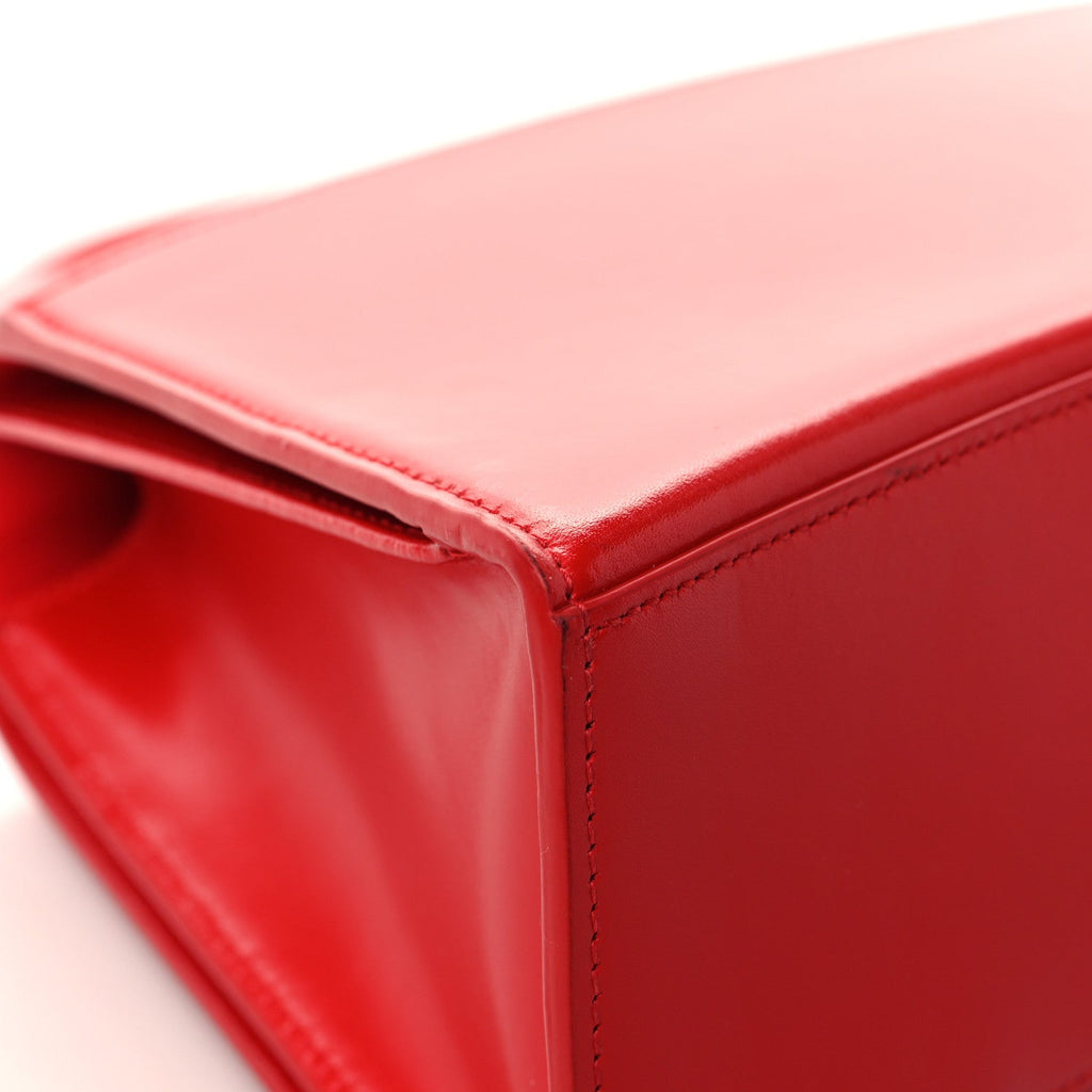 Shiny Box Calfskin Medium Hourglass Top Handle Bag Bright Red