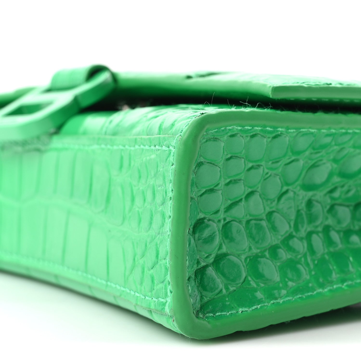 Shiny Calfskin Crocodile Embossed Hourglass Chain Bag Vivid Green