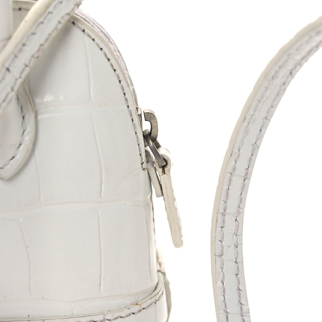 Calfskin Logo Crocodile Embossed Mini Ville Top Handle Bag White Black