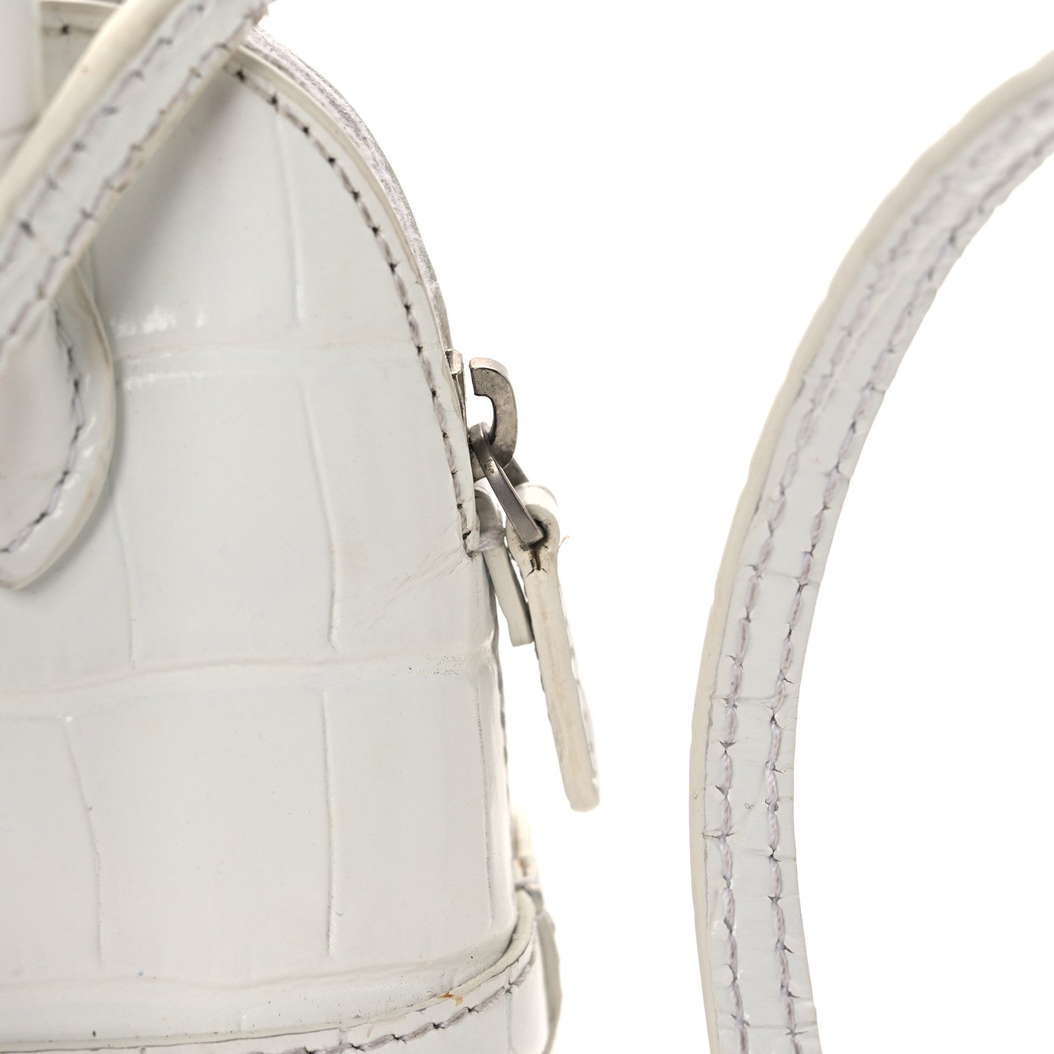 Calfskin Logo Crocodile Embossed Mini Ville Top Handle Bag White Black