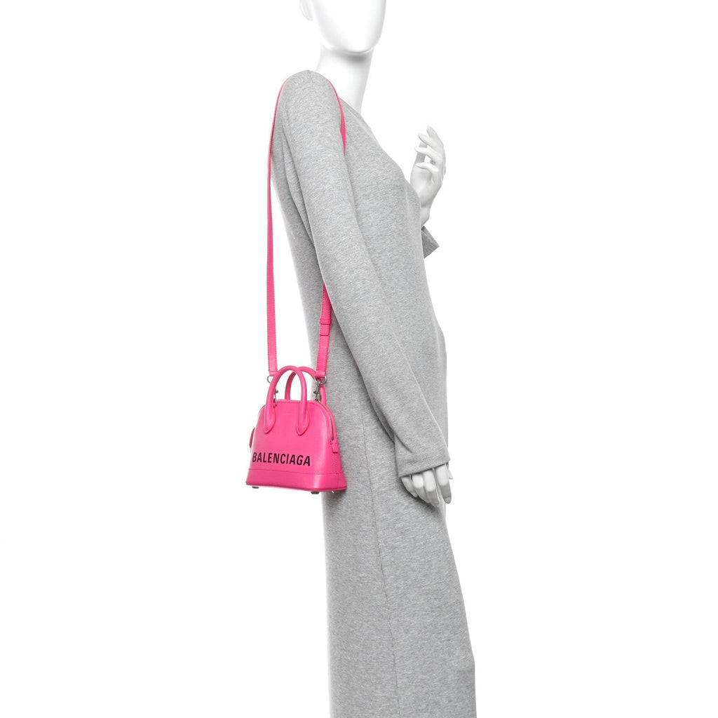 Signature Grained Calfskin Logo XXS Ville Top Handle Bag Fuchsia