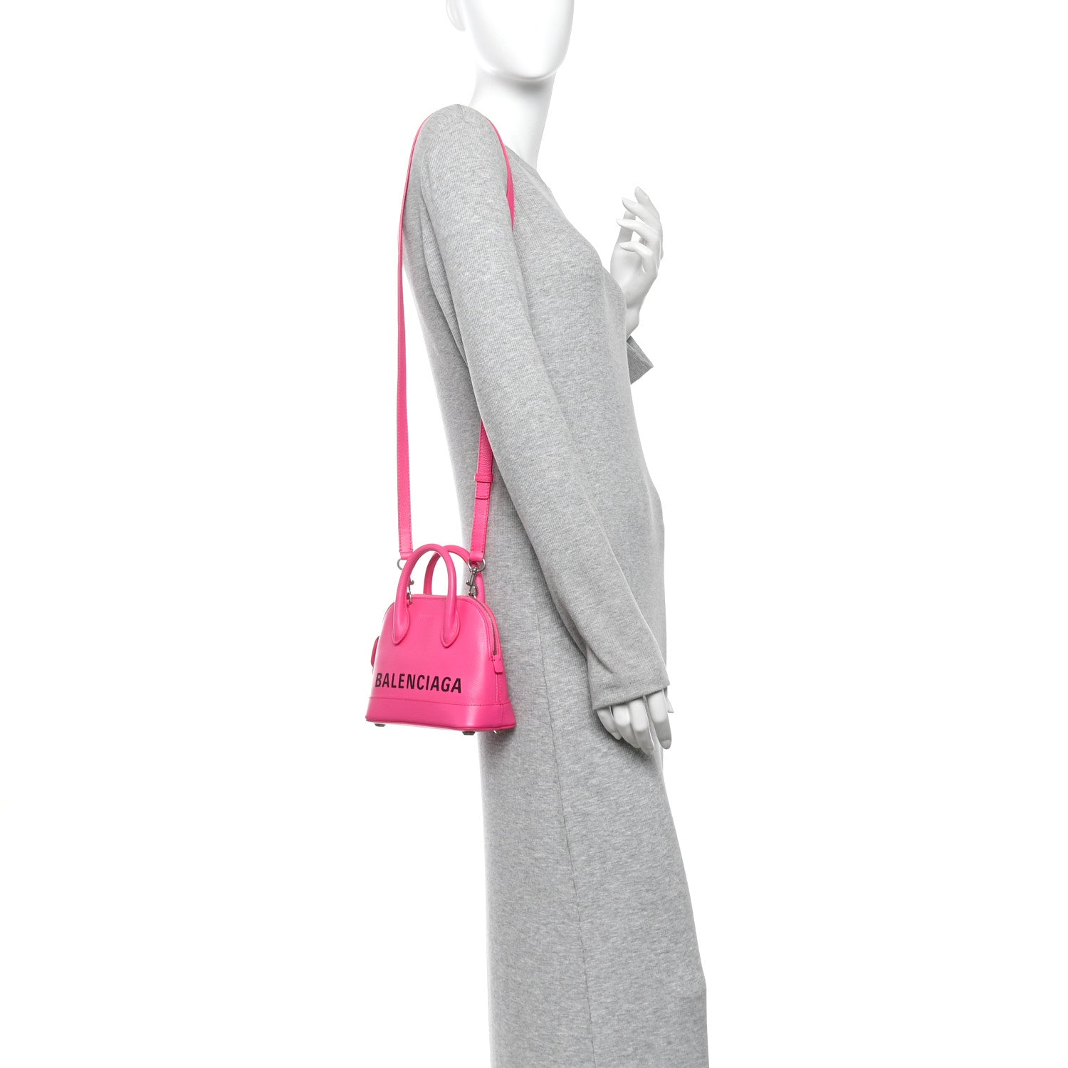 Signature Grained Calfskin Logo XXS Ville Top Handle Bag Fuchsia