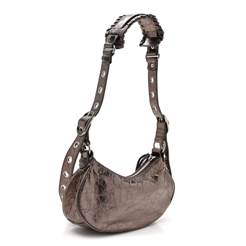 Metallic Agneau Arena Le Cagole Shoulder Bag XS Dark Bronze