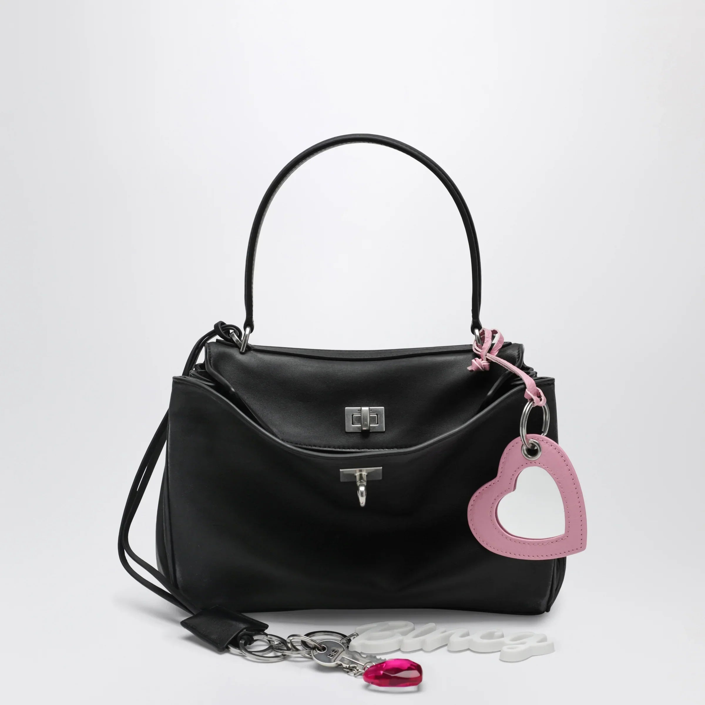 Balenciaga - Small black Rodeo bag in smooth calf leather with charm