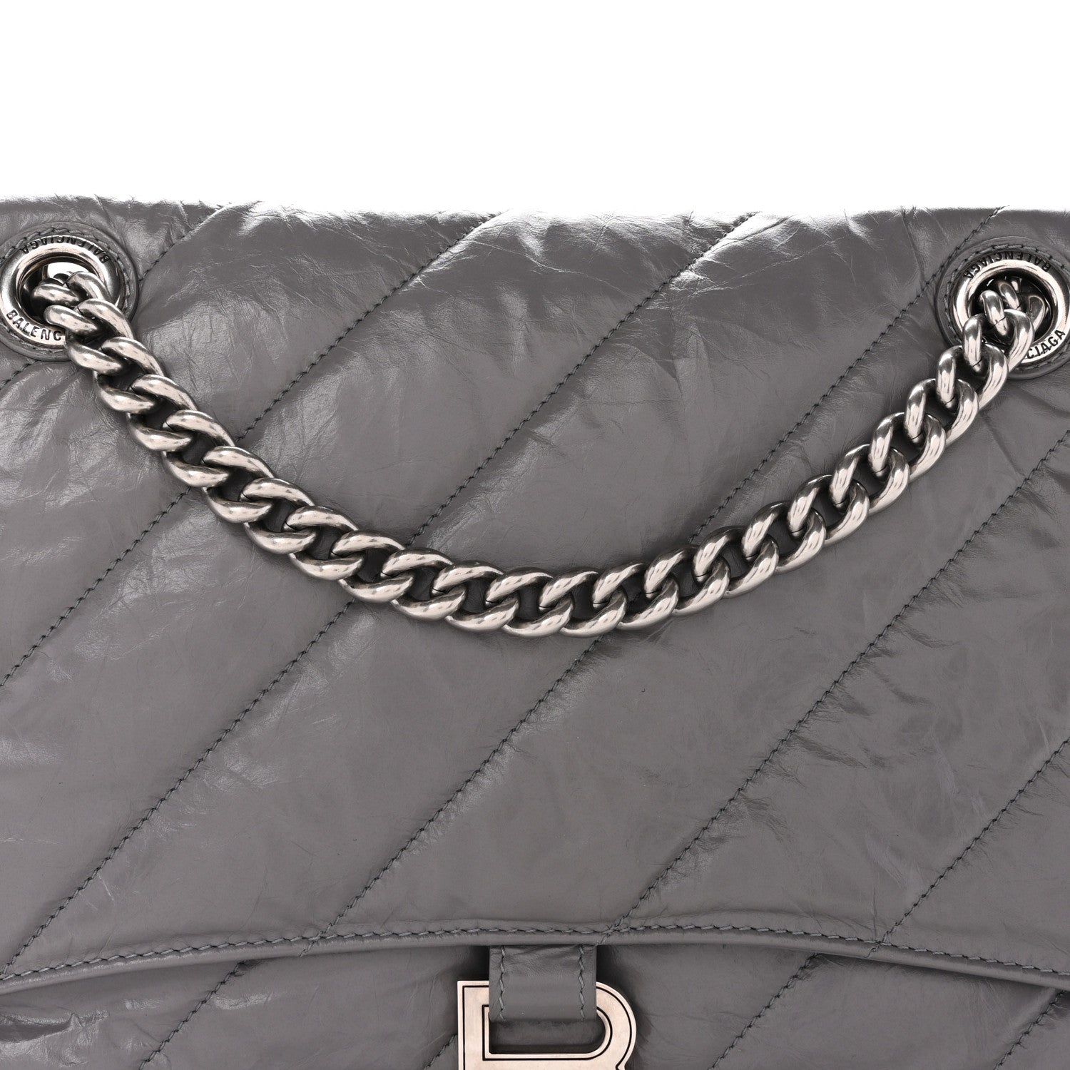 Crushed Calfskin Quilted Medium Crush Chain Bag Dark Grey