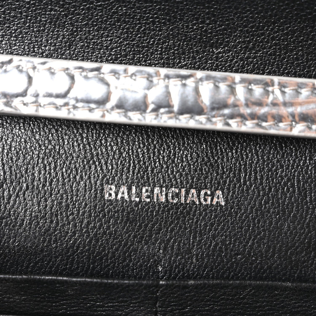 Metallic Calfskin Crocodile Embossed Hourglass Chain Bag Silver