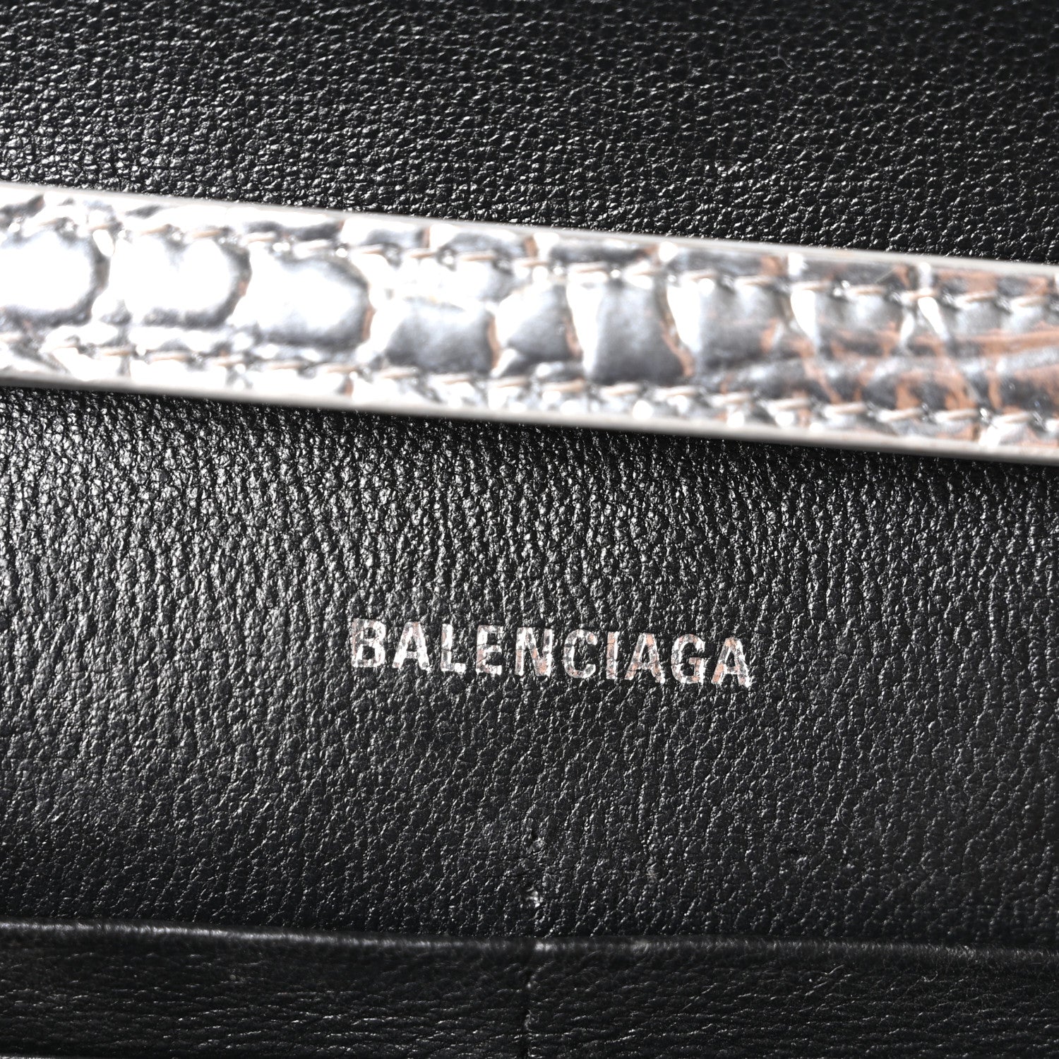 Metallic Calfskin Crocodile Embossed Hourglass Chain Bag Silver
