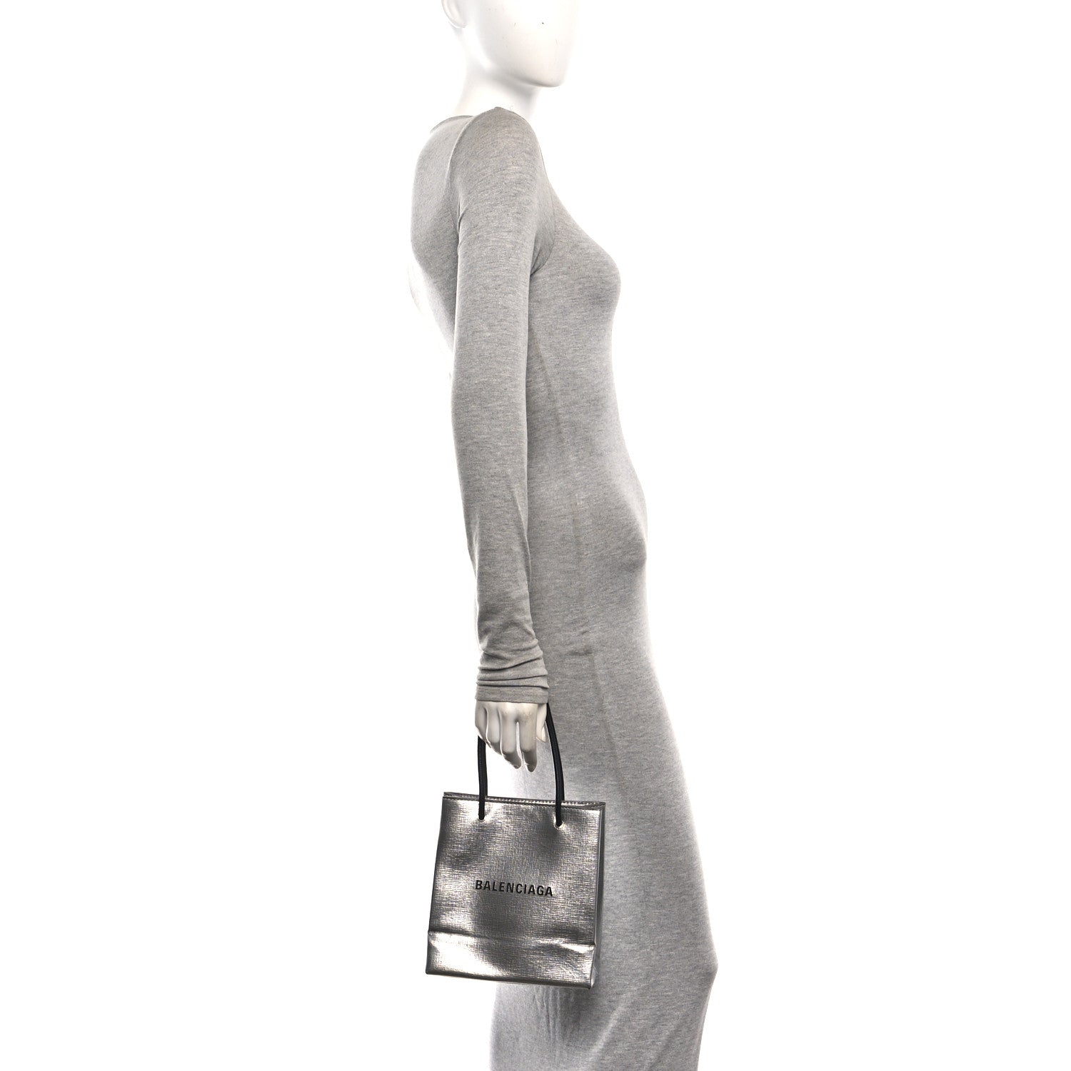 Metallic Squared Calfskin Logo North South Shopper Tote XXS Silver
