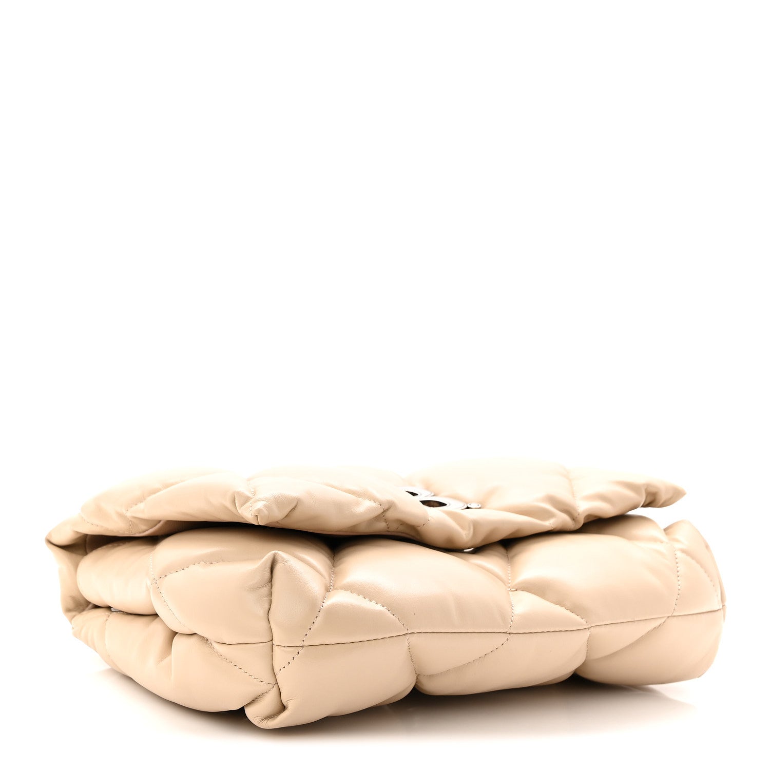 Nappa Calfskin Quilted Touch B Puffy Clutch Light Beige