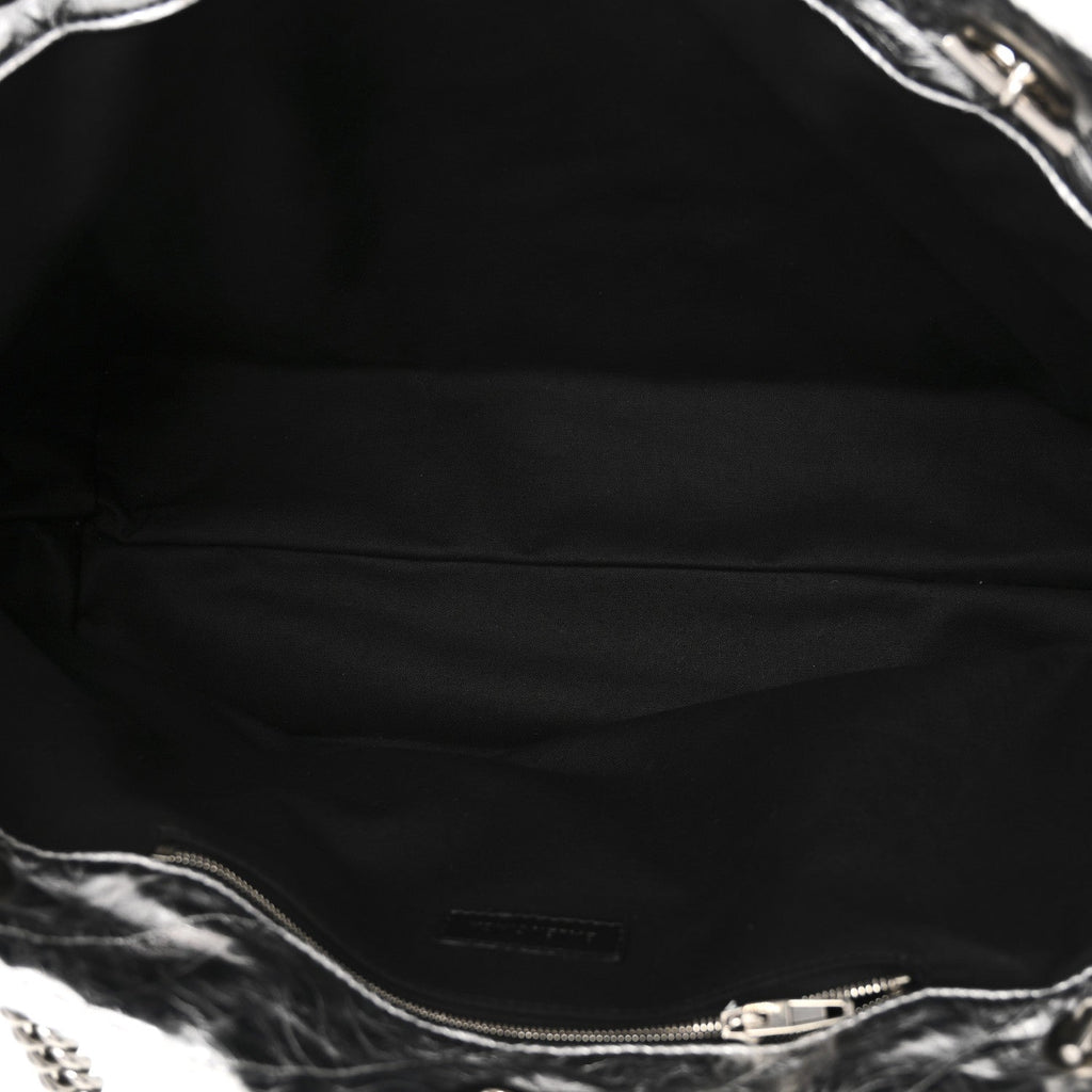 Metallic Crushed Calfskin Quilted Medium Crush Carry All Tote Bag Silver
