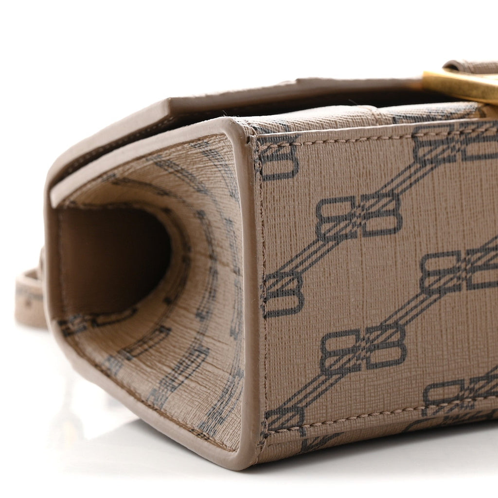 Coated Canvas BB Monogram Hourglass Top Handle Bag XS Beige Brown
