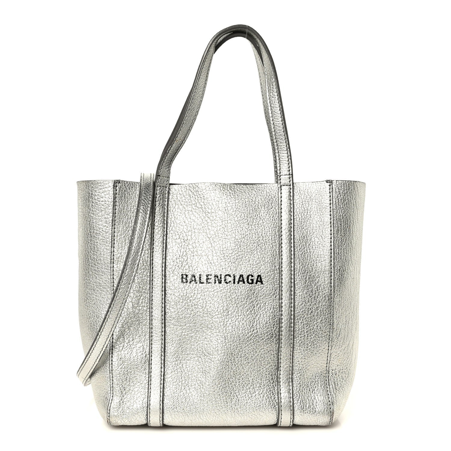 Metallic Goatskin Logo XXS Everyday Tote Argent Black