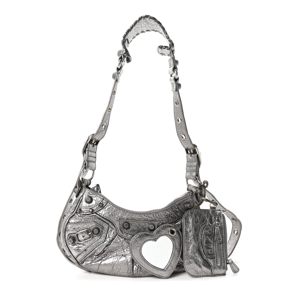 Metallic Agneau Arena Le Cagole Shoulder Bag XS Silver