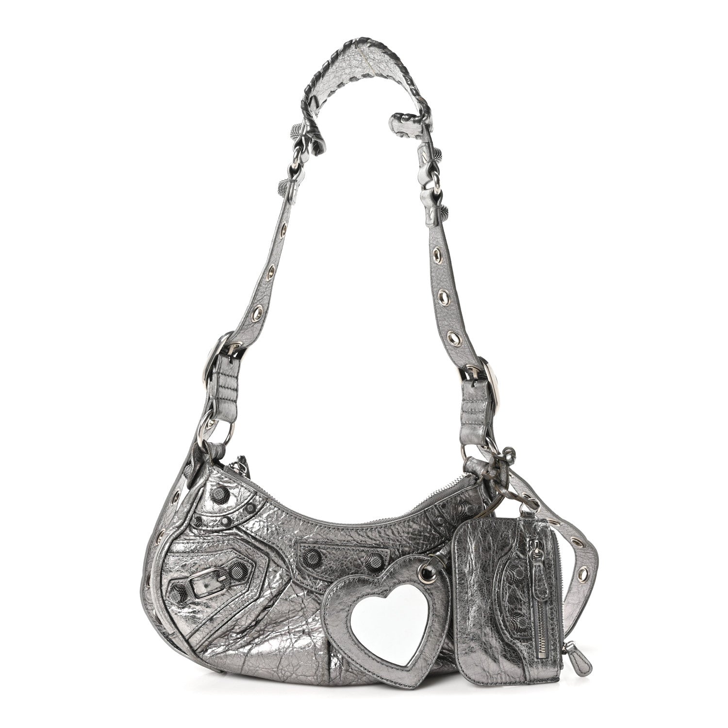 Metallic Agneau Arena Le Cagole Shoulder Bag XS Silver