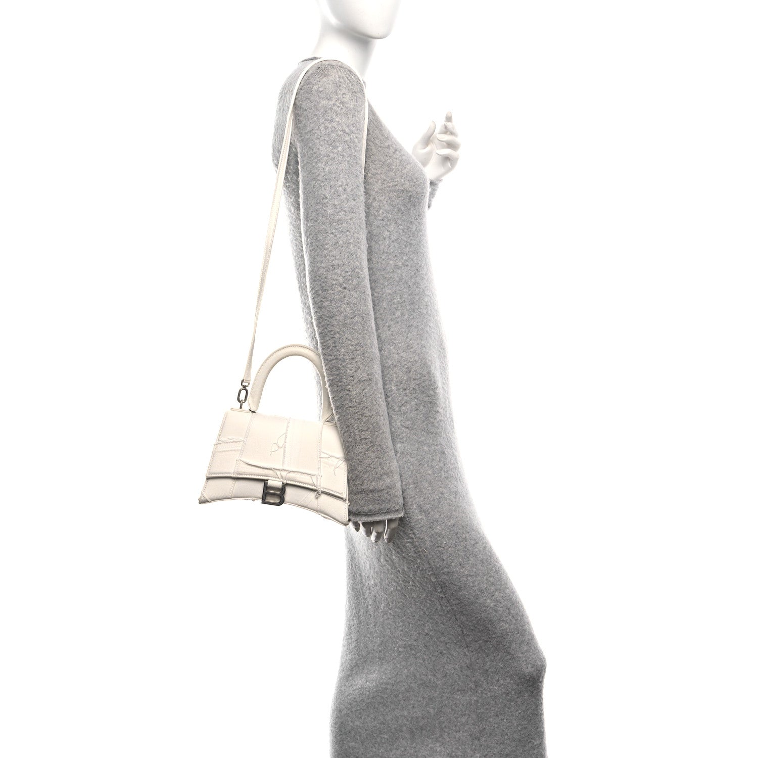 Denim Patchwork Small Hourglass Top Handle Bag White