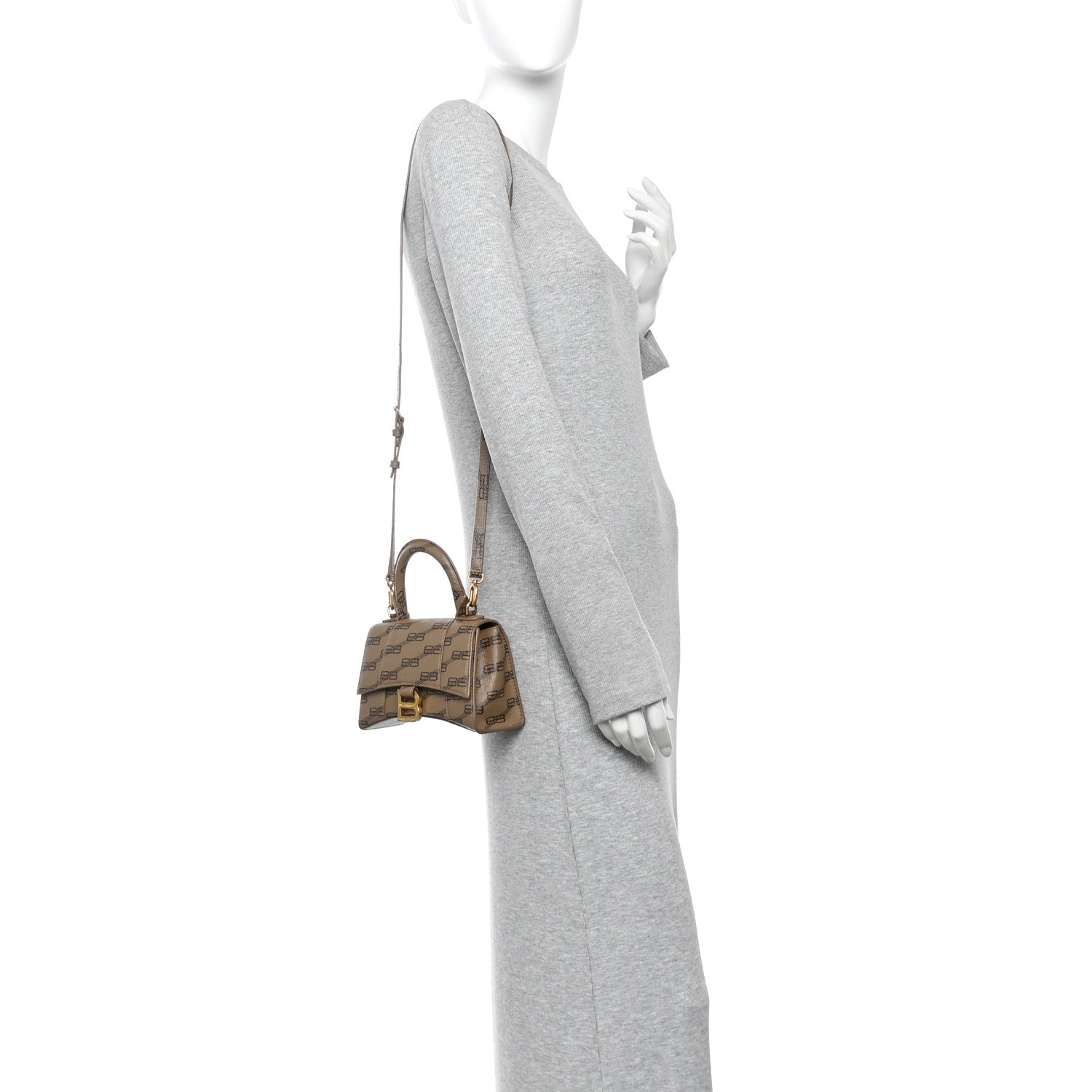 Coated Canvas BB Monogram Hourglass Top Handle Bag XS Beige Brown