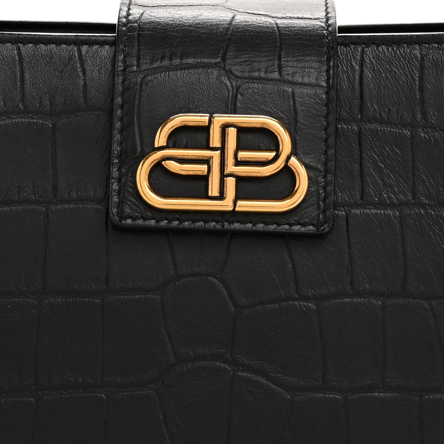 Calfskin Crocodile Embossed Medium Sharp Tote Black