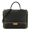 Used Calfskin Money Top Handle Handbag Black