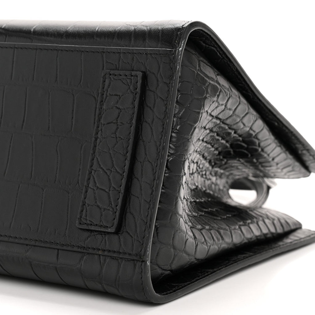 Calfskin Crocodile Embossed Medium Sharp Tote Black