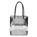 Crackled Mirror Calfskin Logo North South Shopper Tote XXS Silver