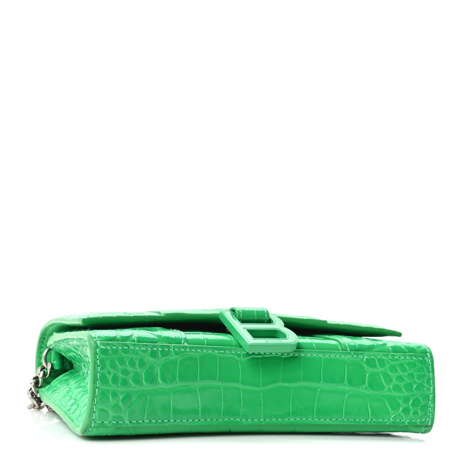 Shiny Calfskin Crocodile Embossed Hourglass Chain Bag Vivid Green