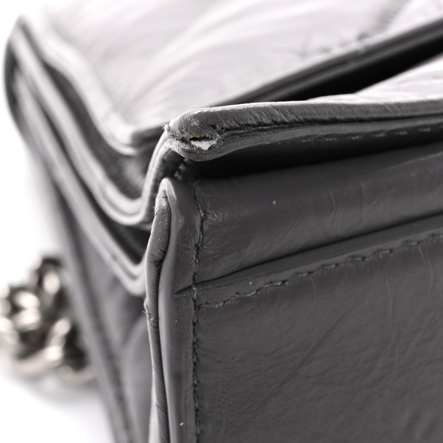 Crushed Calfskin Quilted Medium Crush Chain Bag Dark Grey