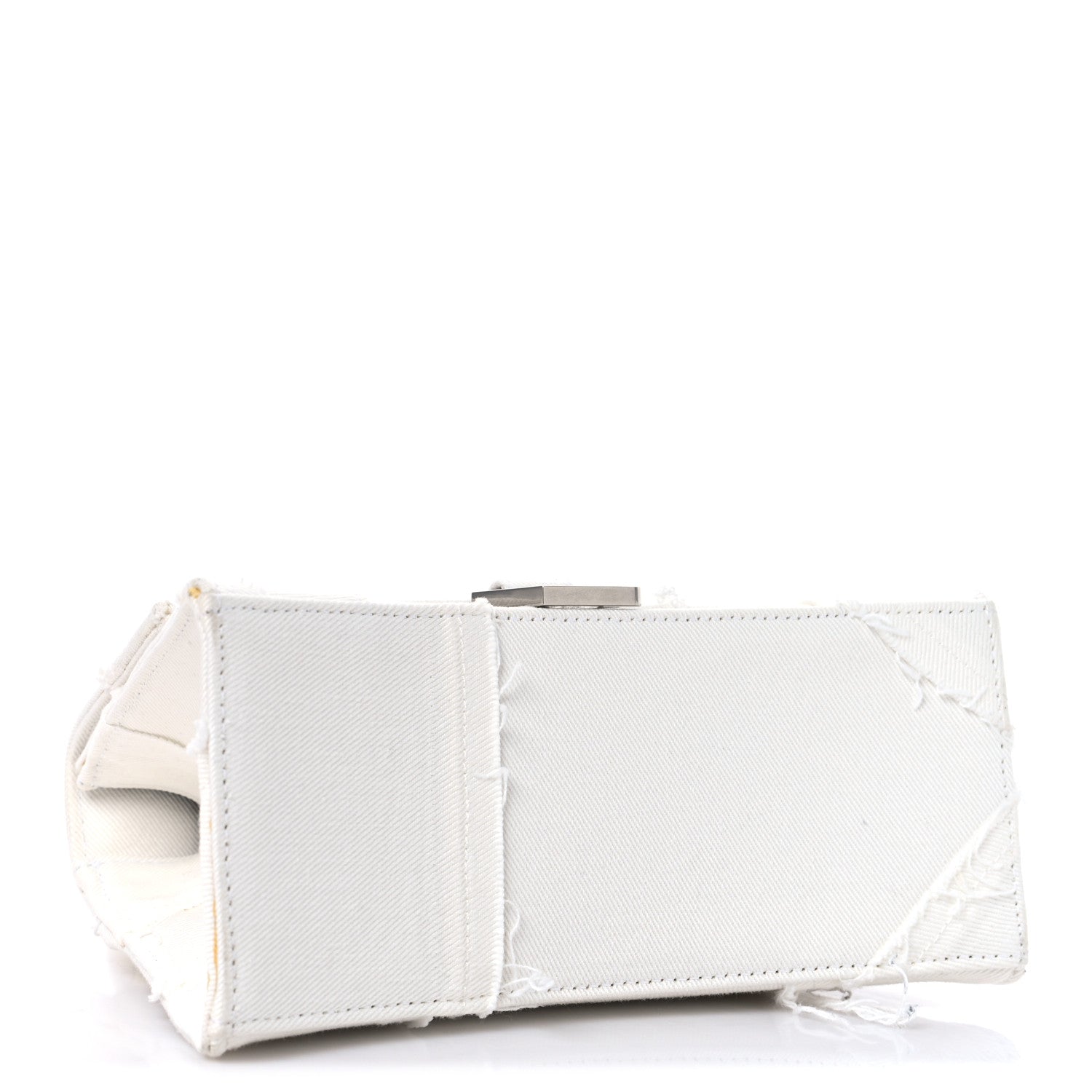 Denim Patchwork Small Hourglass Top Handle Bag White