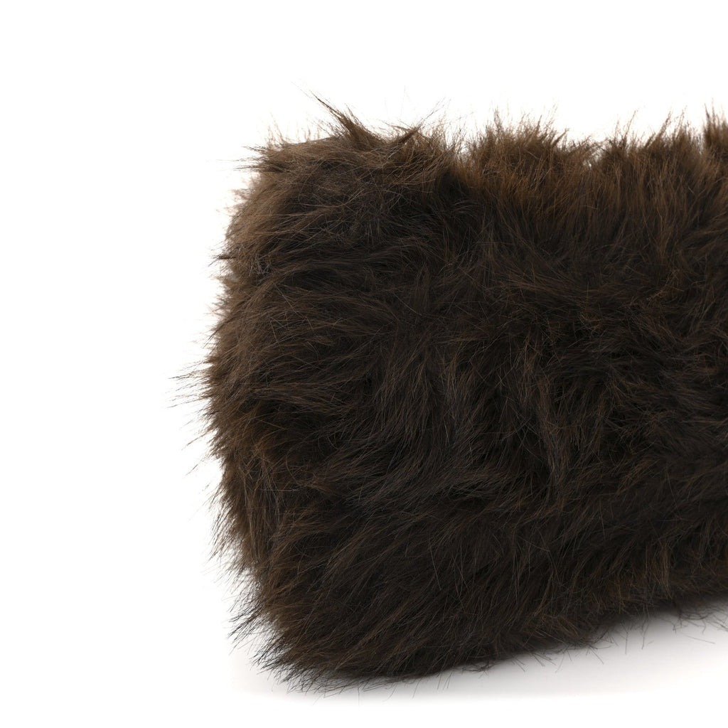 Faux Fur Medium Crush Chain Bag Brown